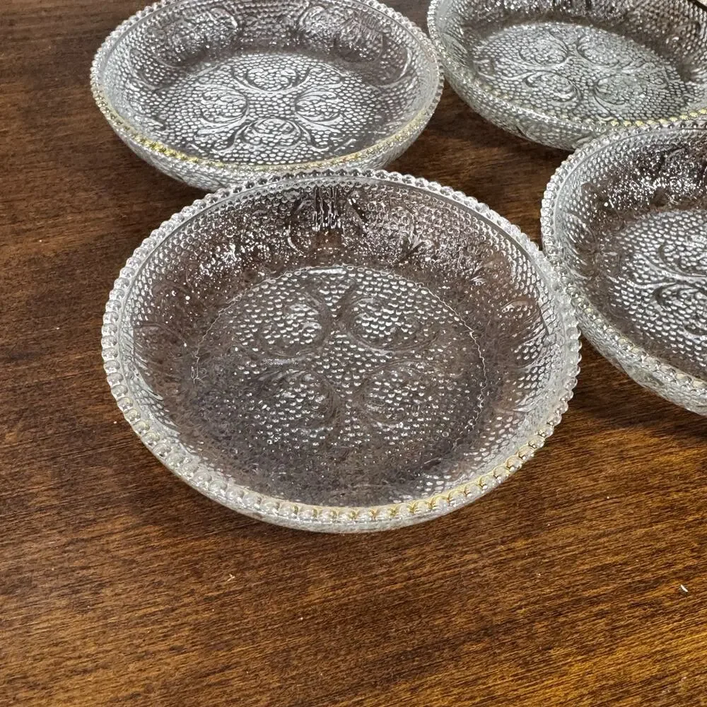 Vintage Jeanette Glass Coasters Clear Gold Rims 3.25